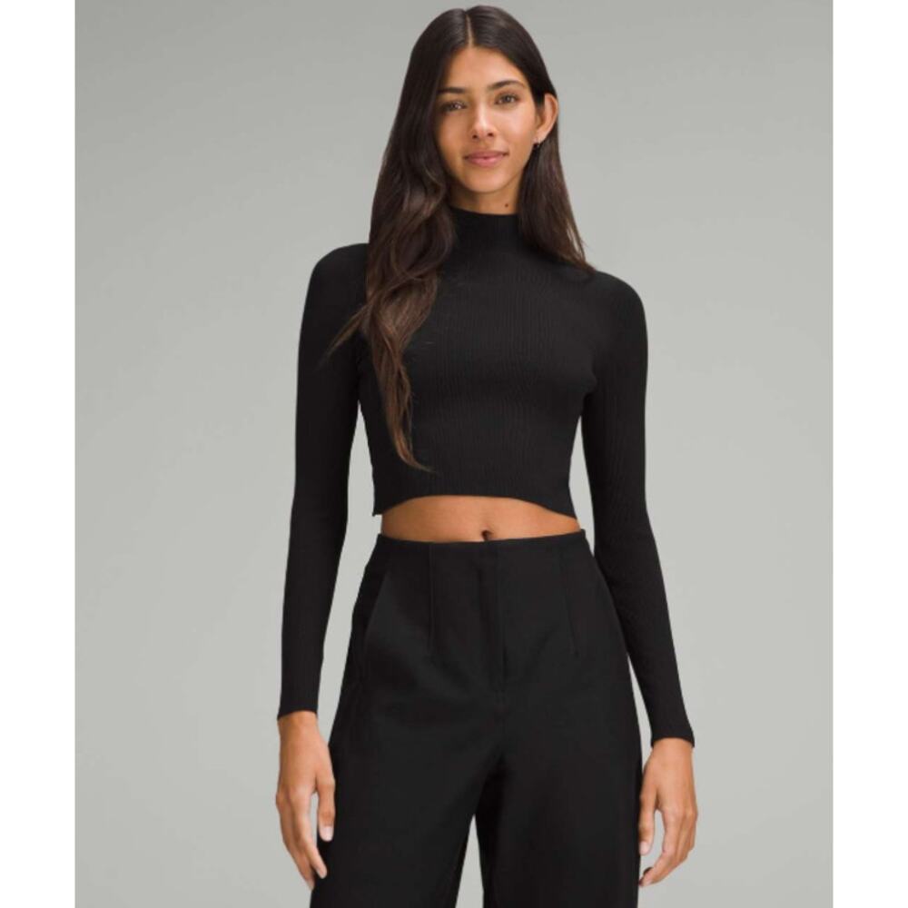 Lululemon Sweater Women Medium Ribbed Knit Twist Back Mockneck Top Yoga Athletic - Picture 3 of 14